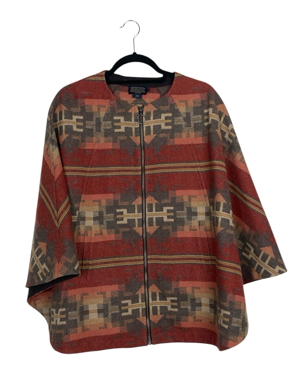 Pendleton aurora jacquard zip front cape poncho size medium Aztec western boho